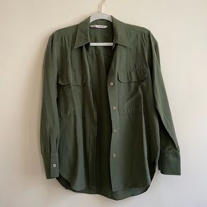 Zara Washed Olive Green Button Down with Pockets